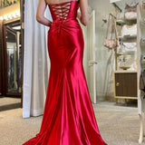 Nadia |Mermaid Strapless Satin Long Prom Dress With Slit