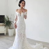 Elegant Mermaid Long Sleeve Off the Shoulder Lace Wedding Dress