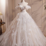 Quinceanera Dress A-Line Off Shoulder White Long Prom Dress White Long Tulle Sweet Dress