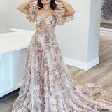 Sydney |A Line Off The Shoulder Floral Tulle Prom Dress