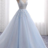 Quinceanera Dress Ball Gown Chapel Train V Neck Sleeveless Backless Appliques Prom Dresses