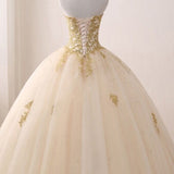 Quinceanera Dress Ivory Ball Gown Sweetheart Strapless Sleeveless Appliques Beading Prom Dresses