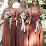 Simple Criss-Cross Straps Back Dusty Rose Bridesmaid Dress