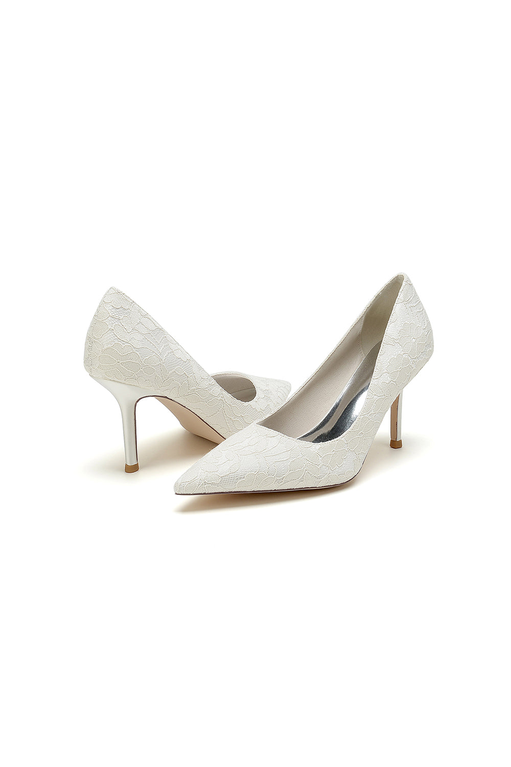 Simple Pointed Toe Lace Wedding Heels