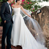 Lenny | White Strapless Satin A-Line Wedding Dresses