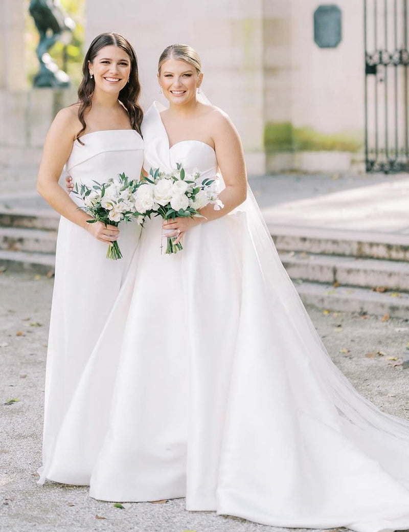 Elegant A-Line One Shoulder White Satin Wedding Dresses