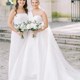 Elegant A-Line One Shoulder White Satin Wedding Dresses