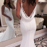 Unique Mermaid V Neck Satin Wedding Dress with Appliques