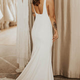 Miley | Long Square Neck Mermaid White Wedding Dress