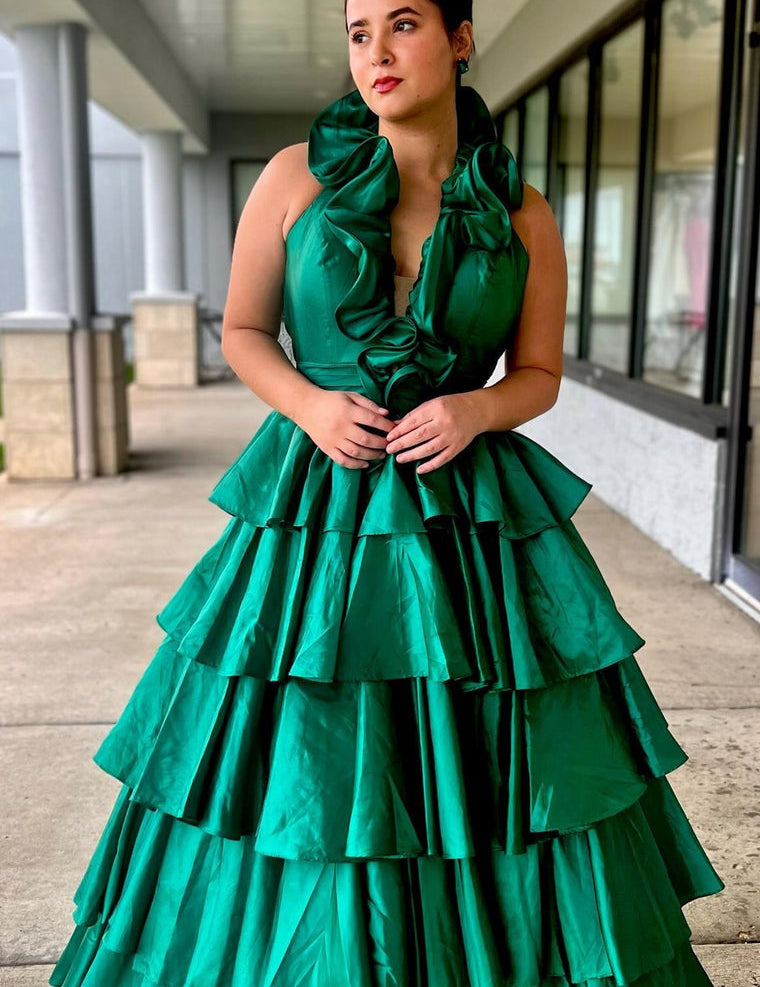 Flora | Halter Red Ruffle Tiered A-Line Prom Dress