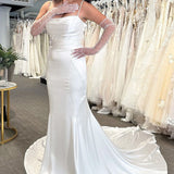 Mermaid White Cowl Neck Silk Satin Wedding Dresses