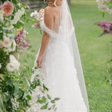 Attractive A-Line Off the Shoulder Tulle Wedding Dresses