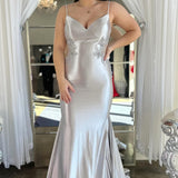 Sage Green Spaghetti Strap Backless Trumpet Long Gown