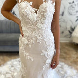 Marianna | White Illusion Neck Appliques Mermaid Long Wedding Dress