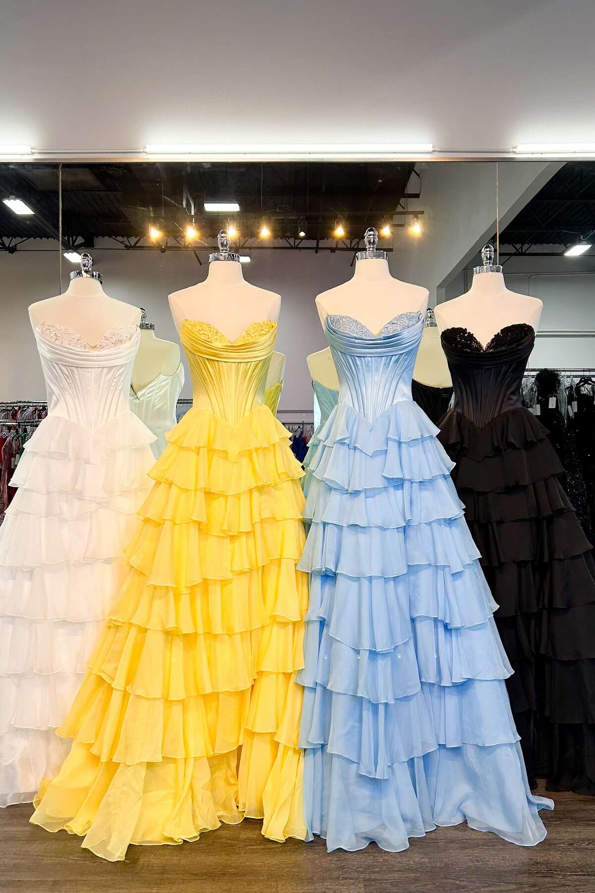 Ardea |Yellow Strapless A-Line Ruffle Long Prom Dress With Split