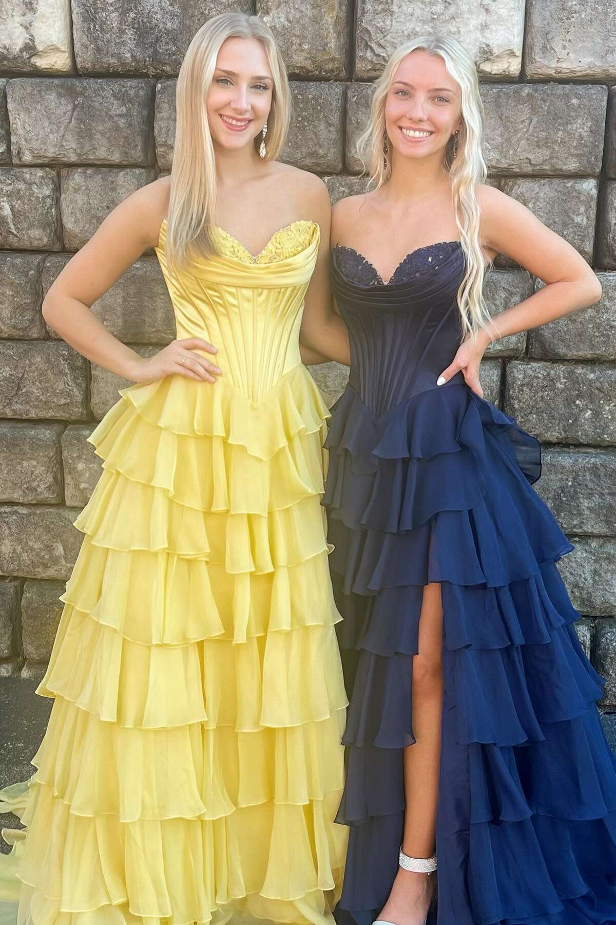 Ardea |Yellow Strapless A-Line Ruffle Long Prom Dress With Split