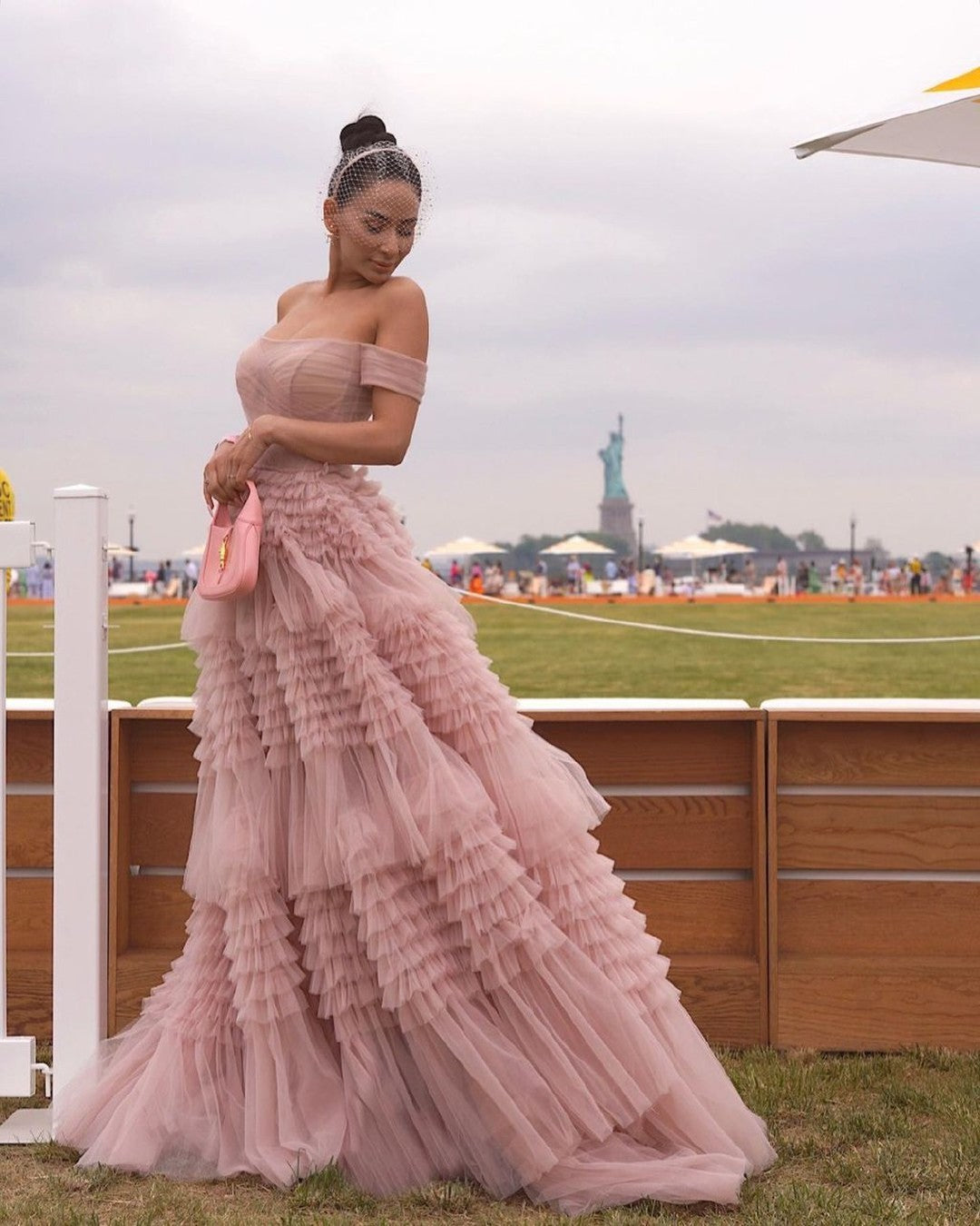 Zariah | Blush Princess A line Off Shoulder Ruffled Tulle Prom Dress