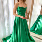 Araya |A Line Cowl Neck Satin Prom Dress With Slit