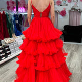 Skye |A-line V-Neck Tulle Prom Dress with Tiered Ruffles