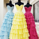 Ardea |Yellow Strapless A-Line Ruffle Long Prom Dress With Split