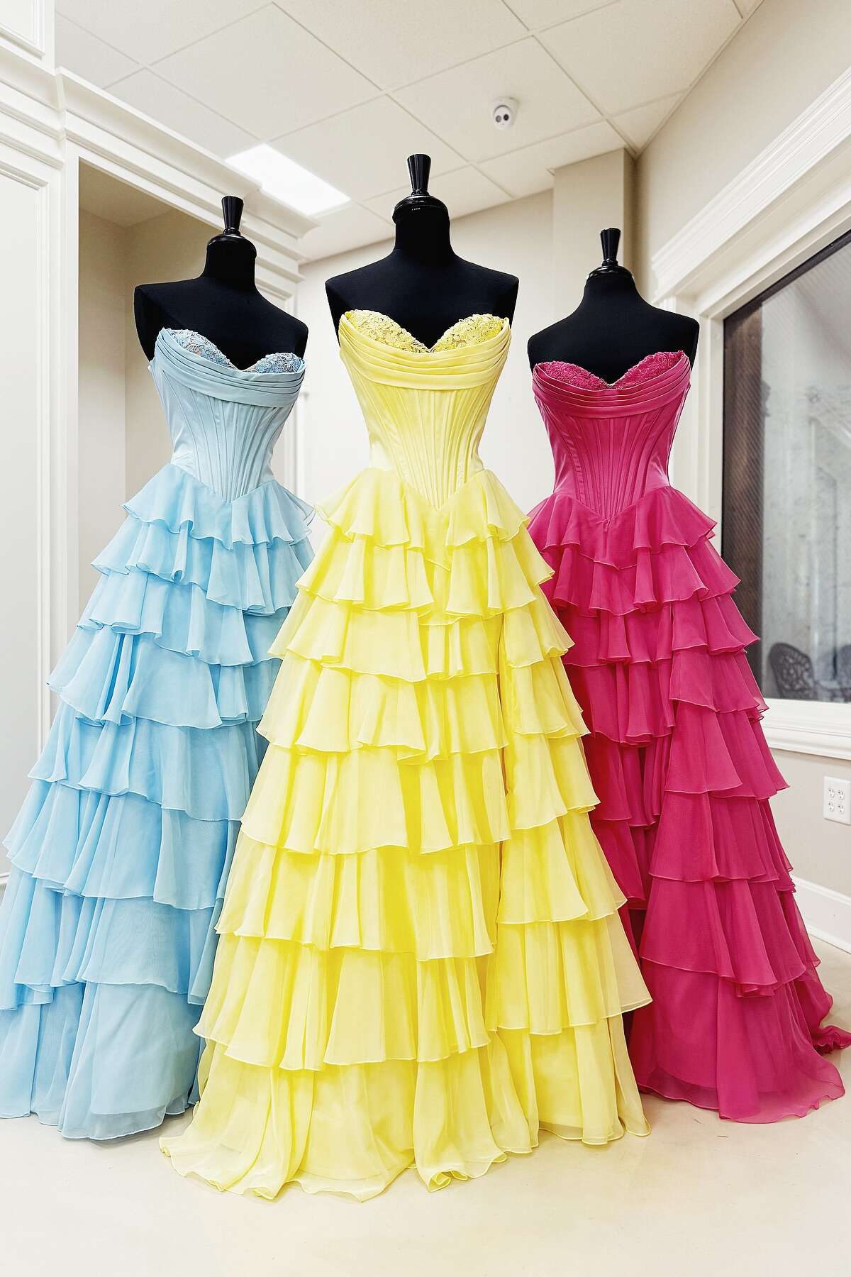 Ardea |Yellow Strapless A-Line Ruffle Long Prom Dress With Split