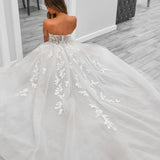 A-Line Sweetheart Tulle Wedding Dresses With Slit