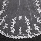 Vintage Long Wedding Veil with Flower Appliques