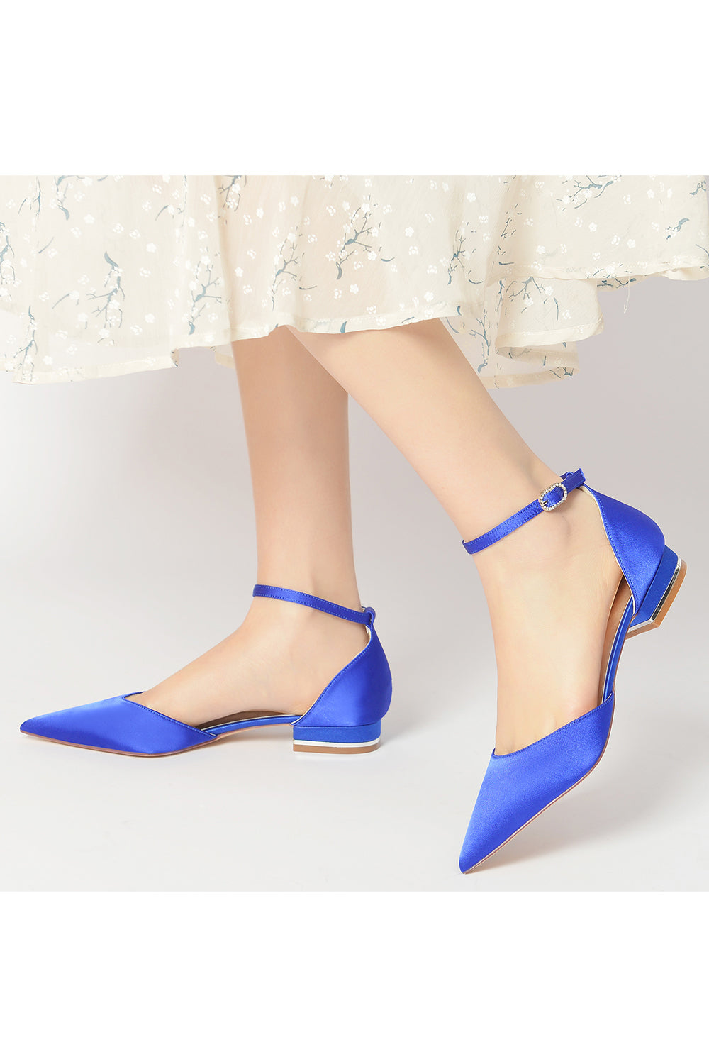 Satin Pointed Toe Ankle Strap Kitten Heels