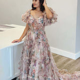 Sydney |A Line Off The Shoulder Floral Tulle Prom Dress