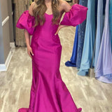 Magenta Satin Strapless Trumpet Long Prom Dress