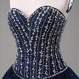 Quinceanera Dress Navy Blue Ball Gown Floor Length Sweetheart Sleeveless Mid Back Prom Dresses