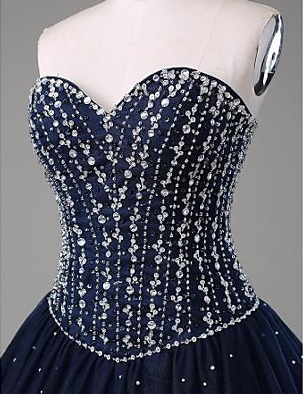 Quinceanera Dress Navy Blue Ball Gown Floor Length Sweetheart Sleeveless Mid Back Prom Dresses