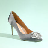 Grey Rhinestone Party Shoes