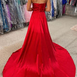 Araya |A Line Cowl Neck Satin Prom Dress With Slit