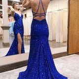 Marley |Mermaid Halter Sequins Long Prom Dress with Silt