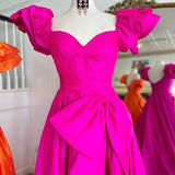 Lael | Orange Sweetheart Pleated A-Line Prom Dress With Bow