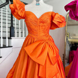 Lael | Orange Sweetheart Pleated A-Line Prom Dress With Bow