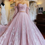 Two-Piece Dusty Pink Strapless A-Line Prom Dress with Sleeves