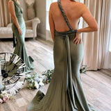 Light Green Convertible Satin Mermaid Prom Bridesmaid Dress