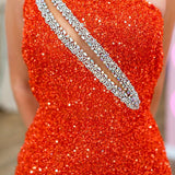 Tove | Orange One Sholder Sequins Mermaid Prom Dresses with Slit