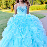 Halter Tulle Ball Gown Quinceanera Dresses With Rhinestones