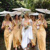 Charming Sheath V Neck Silk Saitn Bridesmaid Dresses