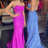 Leyla| Mermaid Strapless Lace Tulle Prom Dress with Slit