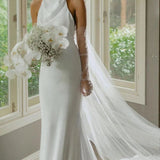 Hessie | Elegant Mermaid White Halter Satin Wedding Dresses