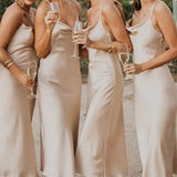 Ivory Mid-Calf Spaghetti Straps Bridesmaid Dress