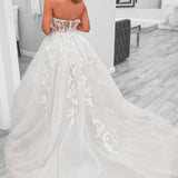 A-Line Sweetheart Tulle Wedding Dresses With Slit