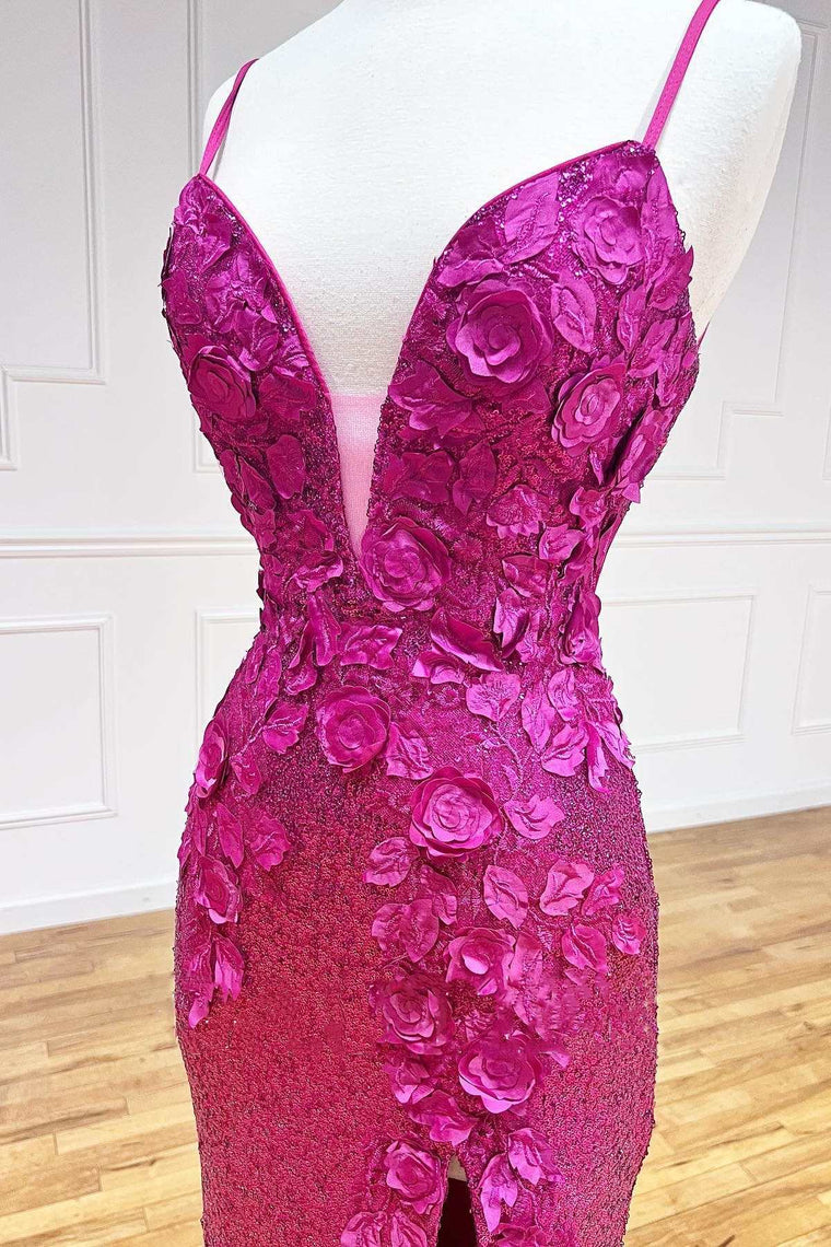 Mermaid V Neck Sequins Prom Dress with Slit