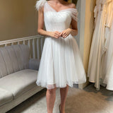 Asymmetrical Tulle A-Line Knee-Length Wedding Dress