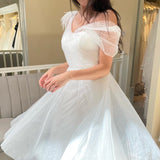 Asymmetrical Tulle A-Line Knee-Length Wedding Dress