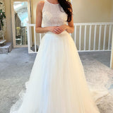 A-Line Two-Piece White Beaded A-Line Long Wedding Dress